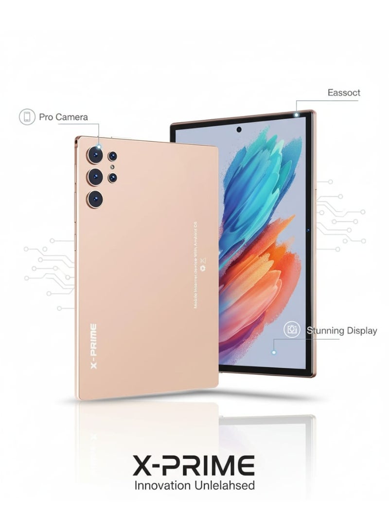 X - Prime تابلت س25 ألترا بلس الذكي | أندرويد 15 | تابلت أنيق | شاشة AMOLED بحجم 10.1 إنش | 16 جيجابايت + 1 تيرابايت | 5G + واي فاي | شريحة مزدوجة | رائع للأفلام والألعاب والمهام المتعددة | ذهبي - Image 2